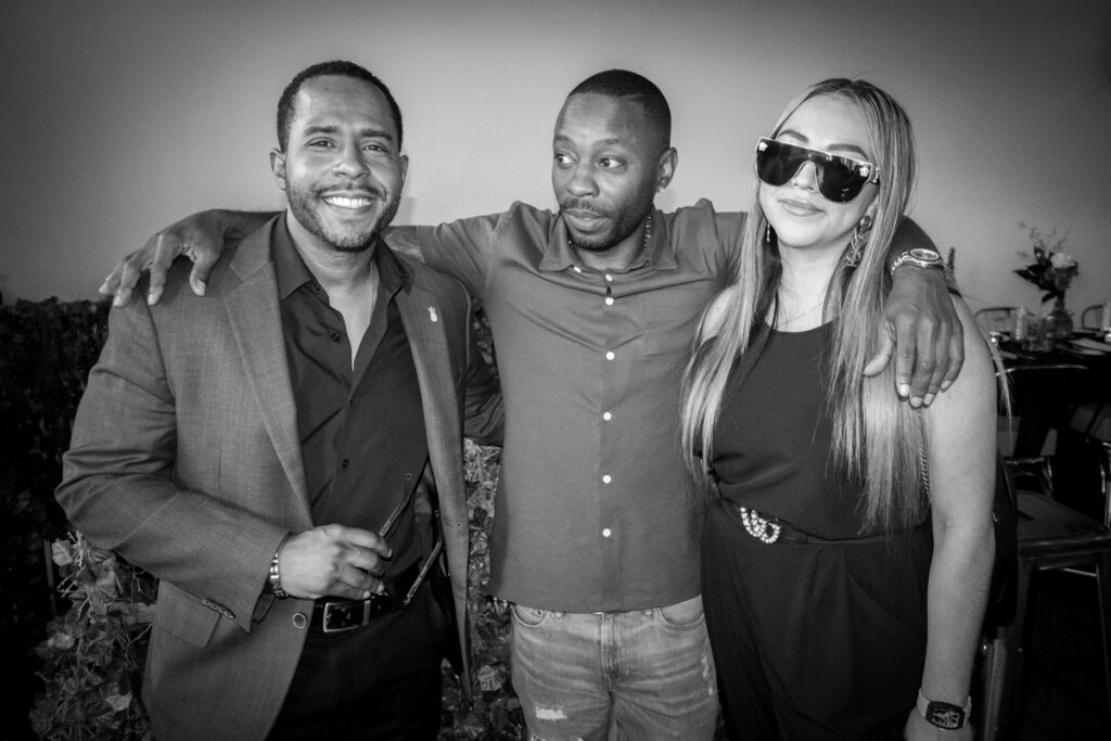 Shawn Credle, Corvain Cooper and Barbara Sanchez attend Natural High Company's inaugural Juneteenth Emancipation Edition of the “Plates and Plants" dinner series honoring Black Changemakers in Cannabis, Hollywood, June 17th, 2022.