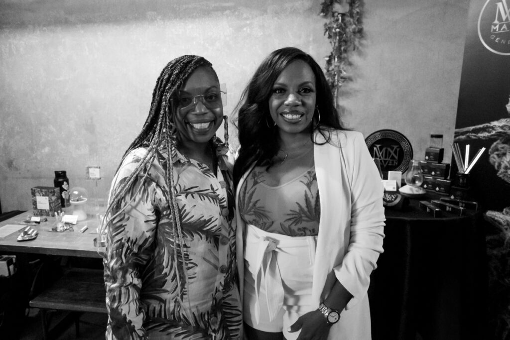 Alycia Highower and Lori Lord (Natural High Company) attend Natural High Company's inaugural Juneteenth Emancipation Edition of the “Plates and Plants" dinner series honoring Black Changemakers in Cannabis, Hollywood, June 17th, 2022.