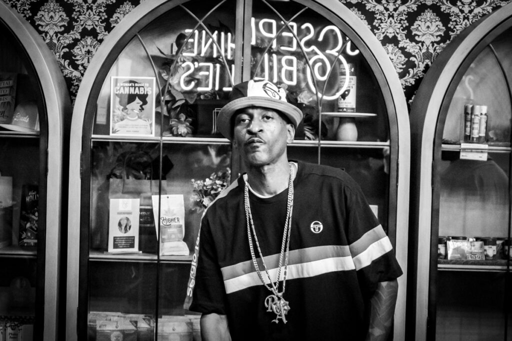 Rakim at the Higher Frequency brand drop event at Josephine and Billie's dispensary in Los Angeles, June 25, 2022.
